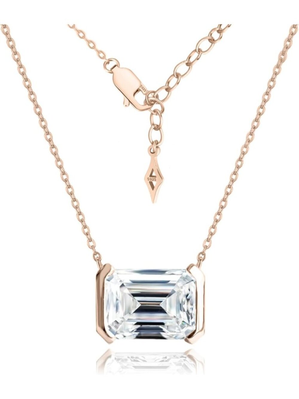 Elegant Emerald Cut CZ Solitaire Pendant Necklace in Sterling Silver - Timeless